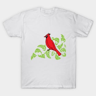 Cardinal bird perching on leaves pop art T-Shirt